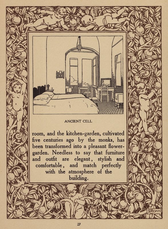 Pagina della brochure del San Domenico Palace Hotel, Taormina (litografia) da Italian School