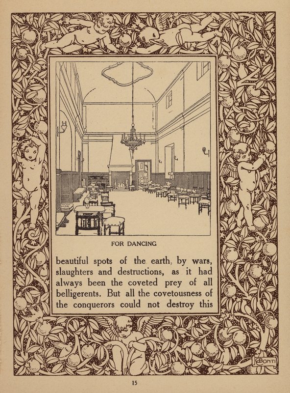 Pagina della brochure del San Domenico Palace Hotel, Taormina (litografia) da Italian School