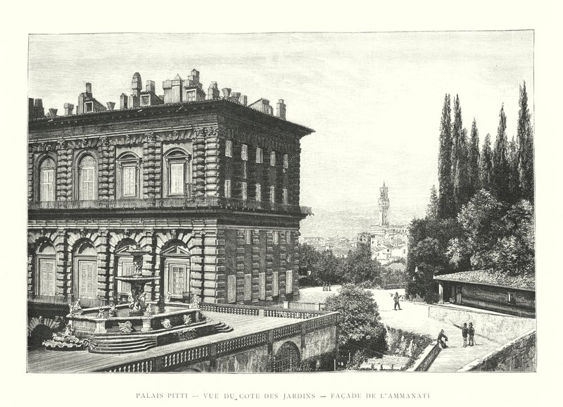 Palazzo Pitti, Vista dal Lato dei Giardini, Facciata di Ammanati (incisione) da Italian School