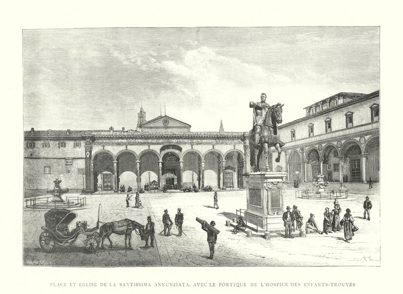 Piazza e chiesa della Santissima Annunziata, con il portico dell