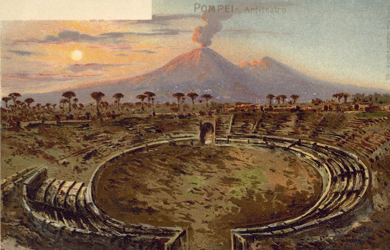 Pompei, Italia, Anfiteatro (litografia a colori) da Italian School