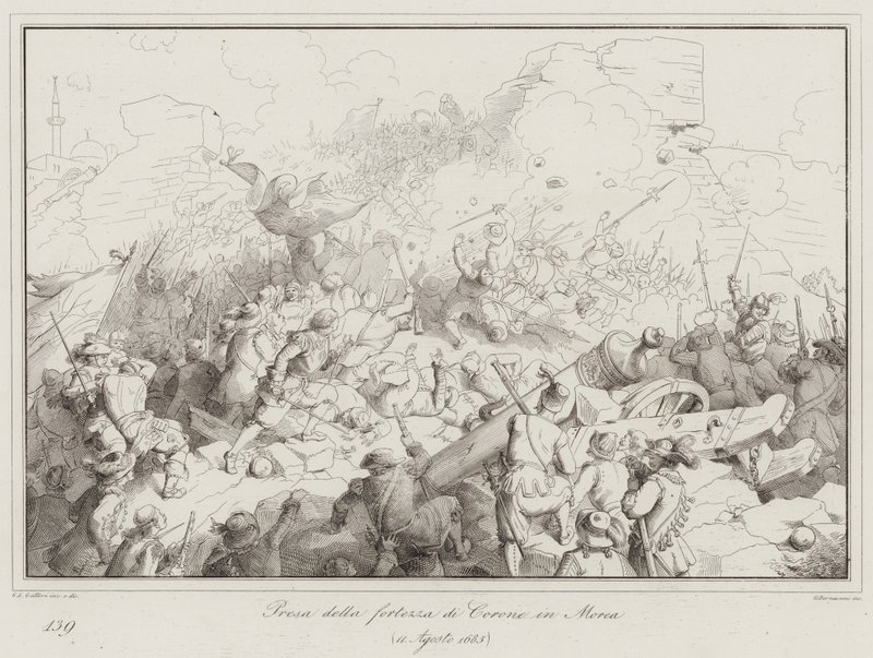 Presa della fortezza di Corone in Morea da Italian School