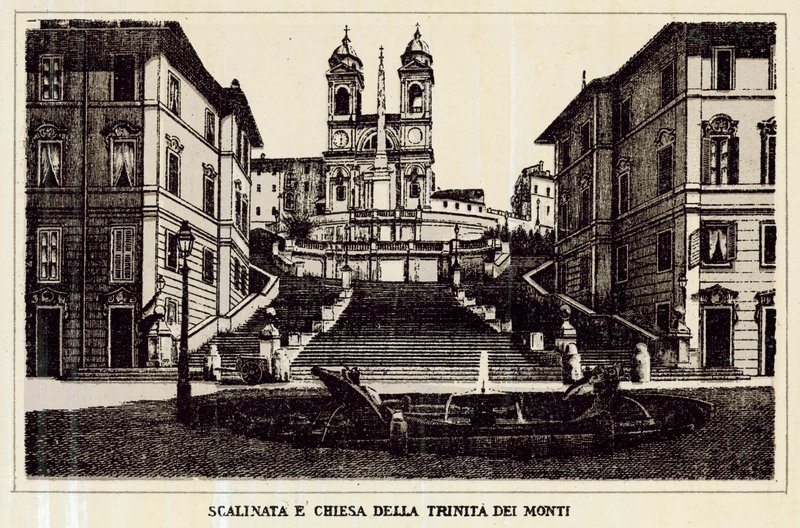 Roma: Scalinata e Chiesa della Trinità dei Monti (litografia) da Italian School