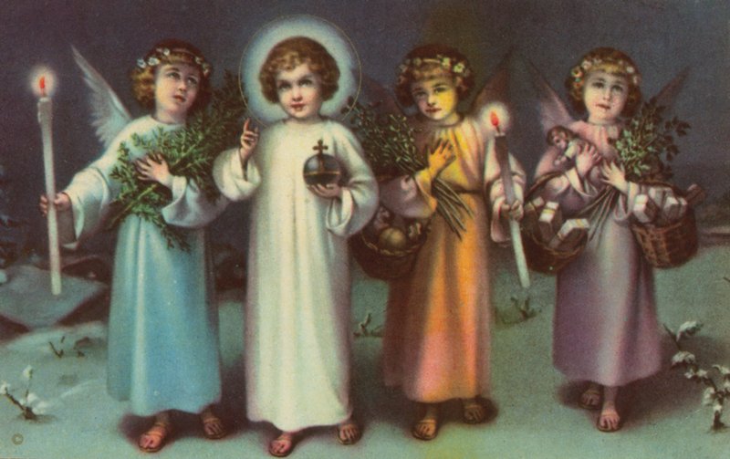 Santo e angeli (litografia a colori) da Italian School