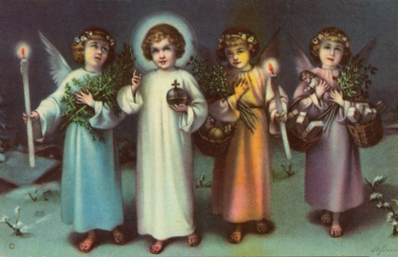 Santo e angeli (litografia a colori) da Italian School