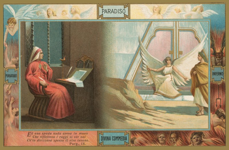Scena dalla Divina Commedia di Dante (cromolito) da Italian School