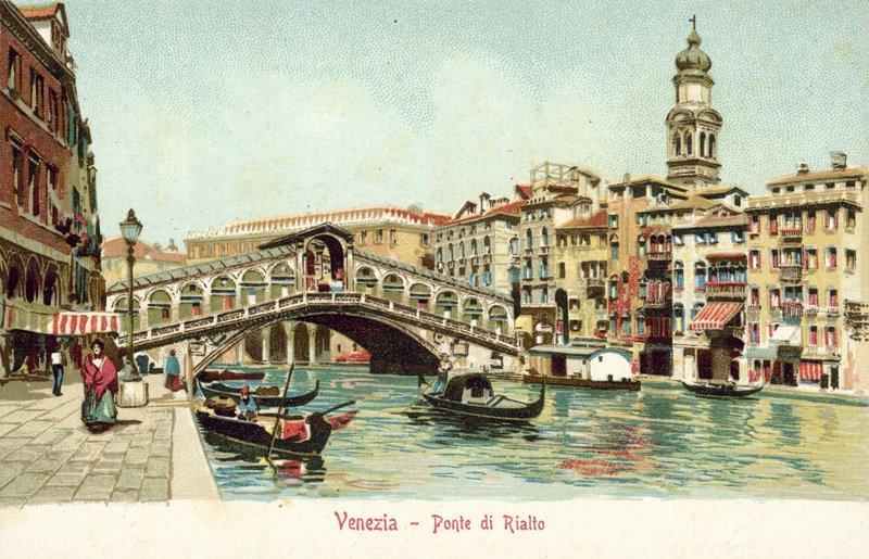 Rialto, Venezia (litografia a colori) da Italian School