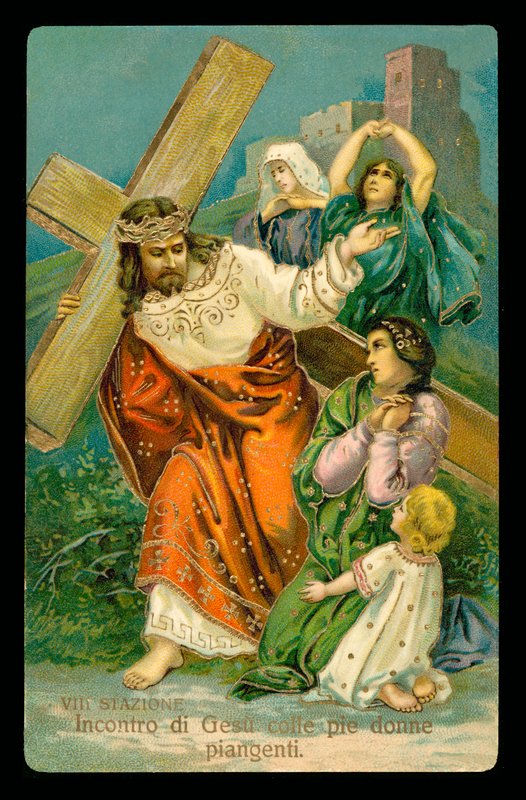 Le stazioni della Via Crucis (da un set di 14) (litografia a colori) da Italian School