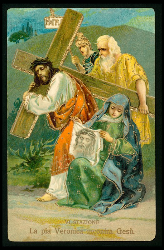 Le stazioni della Via Crucis (da un set di 14) (litografia a colori) da Italian School