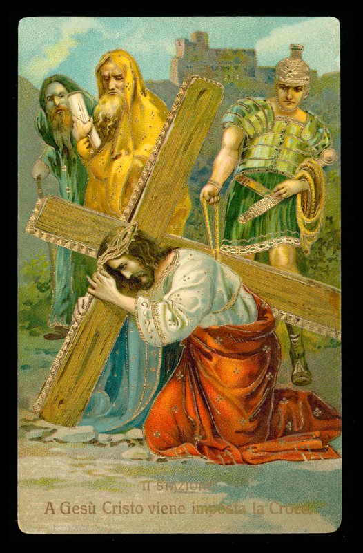 Le stazioni della Via Crucis (da un set di 14) (litografia a colori) da Italian School