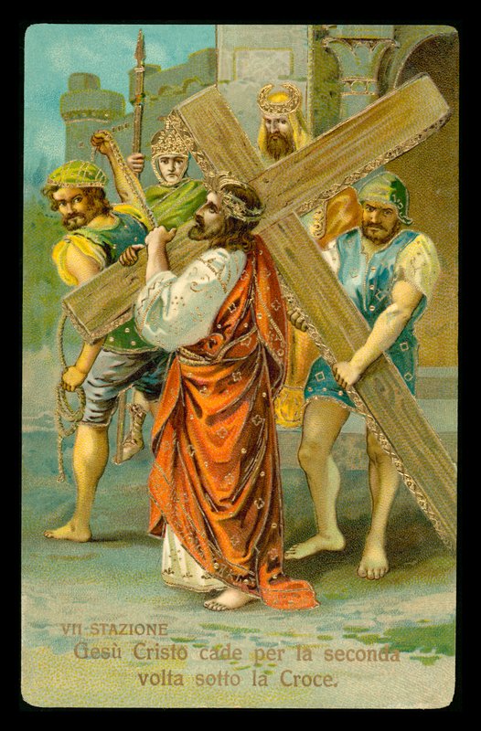 Le stazioni della Via Crucis (da un set di 14) (litografia a colori) da Italian School