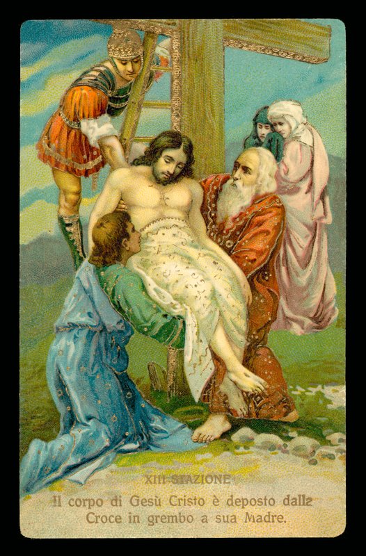 Le stazioni della Via Crucis (da un set di 14) (litografia a colori) da Italian School
