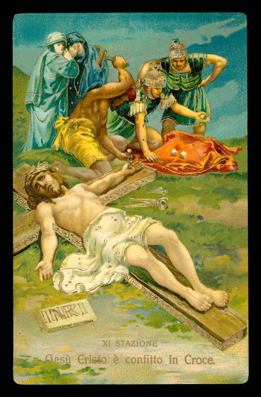 Le stazioni della Via Crucis (da un set di 14) (litografia a colori) da Italian School