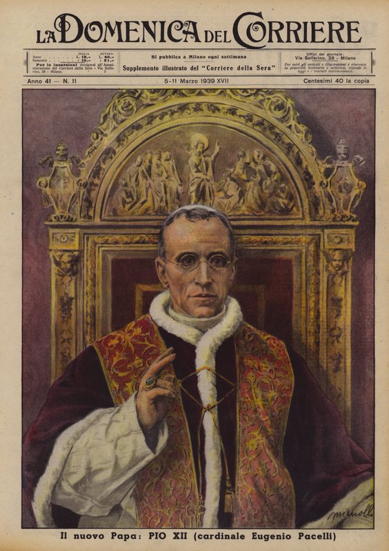 Il nuovo Papa, Pio XII (cardinale Eugenio Pacelli) (litografia a colori) da Italian School