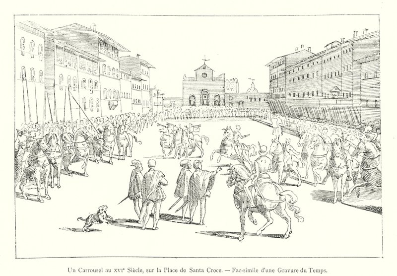 Un carosello nel XVI secolo, sulla Piazza di Santa Croce, fac-simile di un