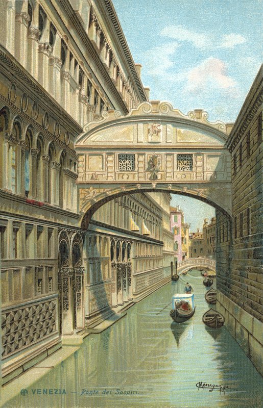 Venezia, Italia, Ponte dei Sospiri (cromolitografia) da Italian School