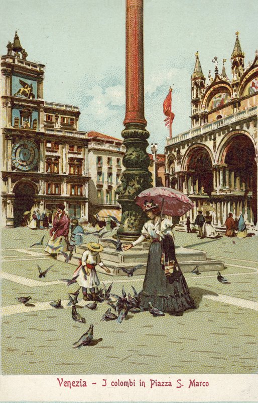 Venezia, Italia, Colonne in Piazza San Marco (litografia a colori) da Italian School