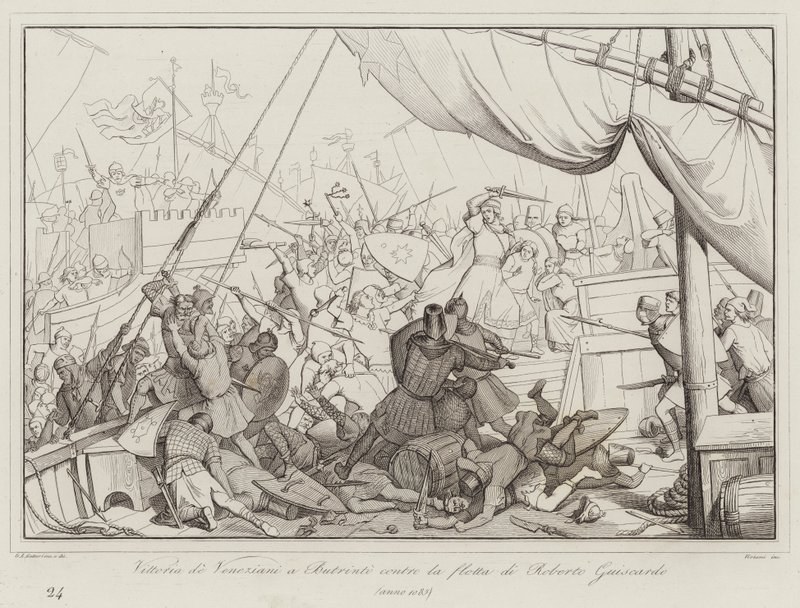 Vittoria dei Veneziani a Butrinto contro la flotta di Roberto Guiscardo da Italian School