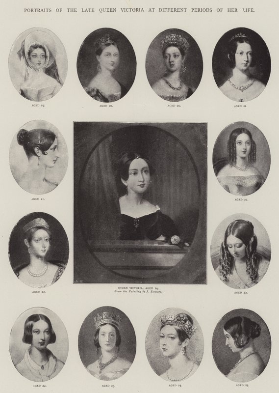 Ritratti della defunta regina Vittoria in diversi periodi della sua vita da J. Stewart