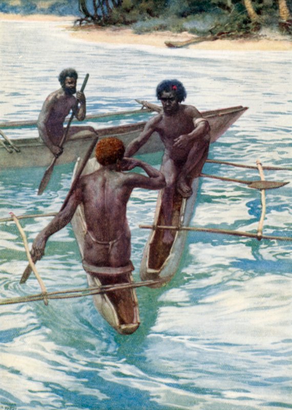 Gli isolani del Pacifico nelle loro canoe da J. Williamson