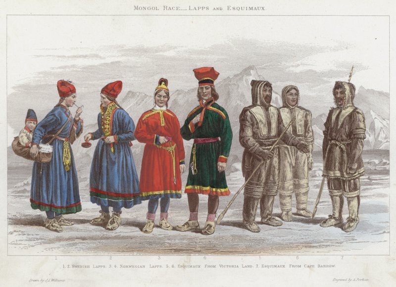Razza Mongola, Lapponi ed Eschimesi (incisione colorata) da J.L. (after) Williams
