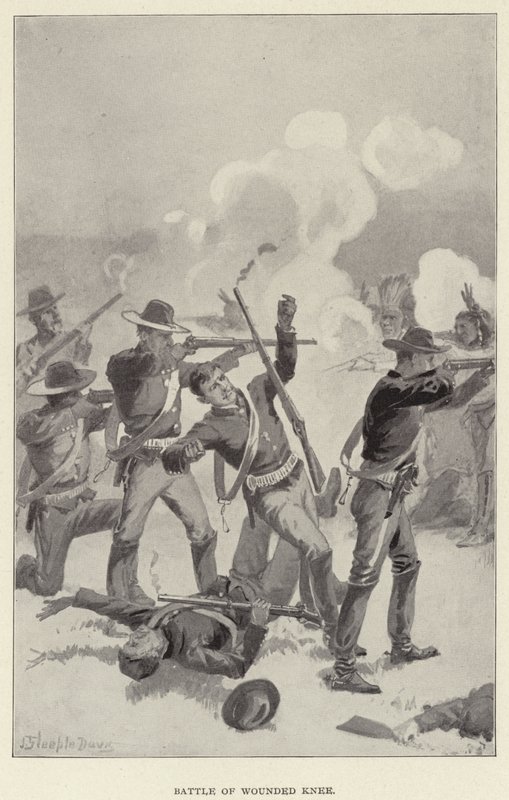 Battaglia di Wounded Knee (litografia) da J. (after) Steeple Davis