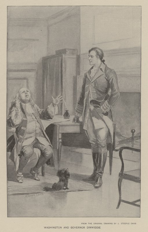 Washington e il governatore Dinwiddie (litografia) da J. (after) Steeple Davis