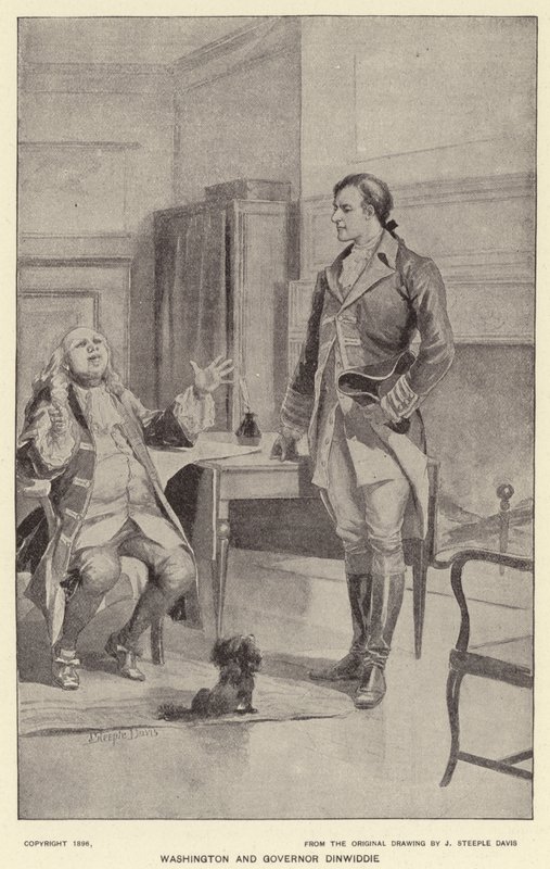 Washington e il Governatore Dinwiddie (litografia) da J. (after) Steeple Davis