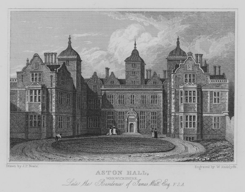 Aston Hall, Warwickshire, ex residenza di James Watt, Esquire, FSA da John Preston Neale