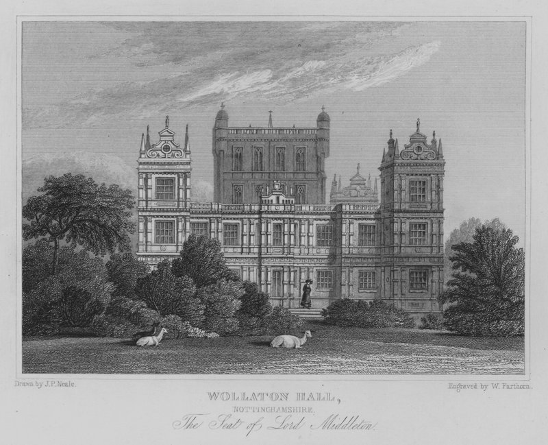 Wollaton Hall, Nottinghamshire, La Residenza di Lord Middleton da John Preston Neale