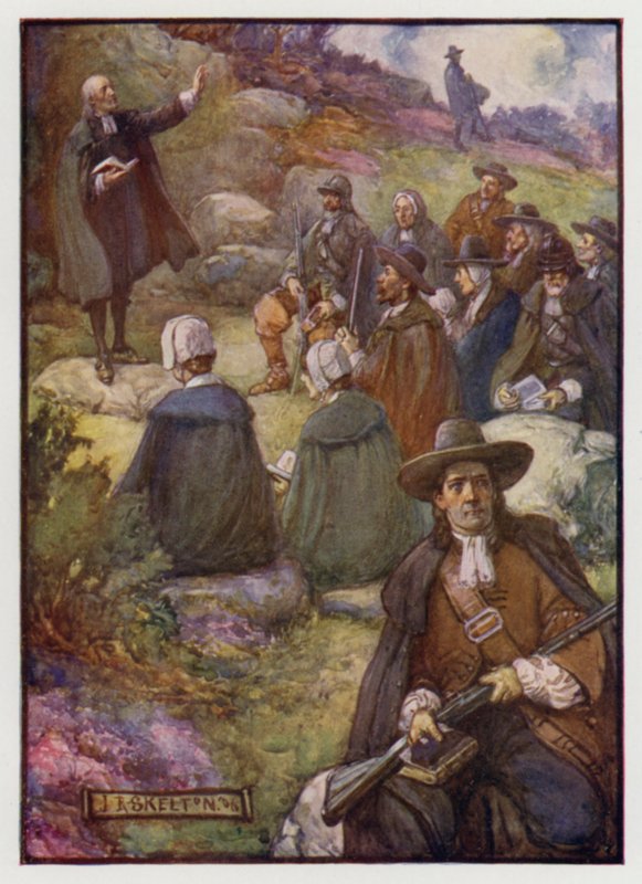 Sentinelle armate che sorvegliano durante una riunione dei Covenanters scozzesi, XVII secolo da J. R. Skelton