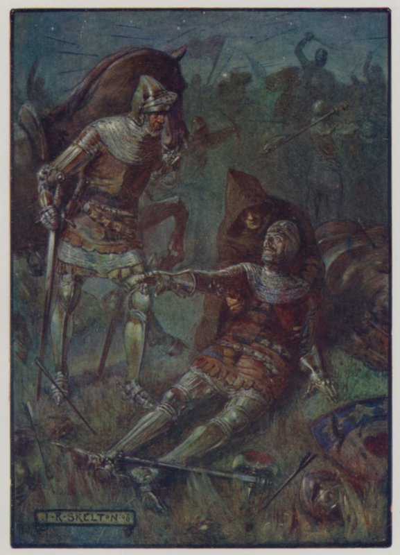 Morte di James, 2° conte di Douglas, combattendo gli inglesi nella battaglia di Otterburn, 1388 da J. R. Skelton