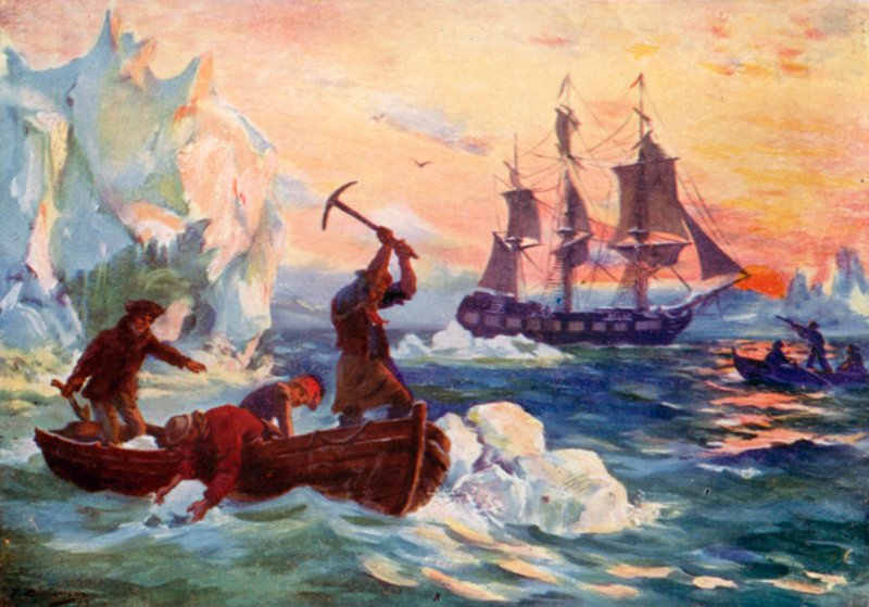 La spedizione del capitano Cook che ottiene ghiaccio per una fornitura di acqua fresca da J. Williamson