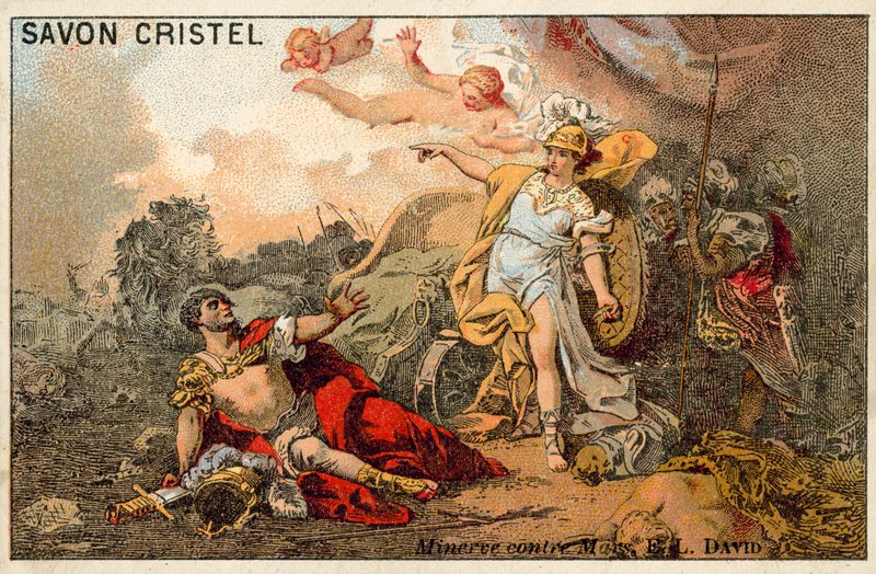 Il combattimento di Marte e Minerva (cromolitografia) da Jacques Louis David
