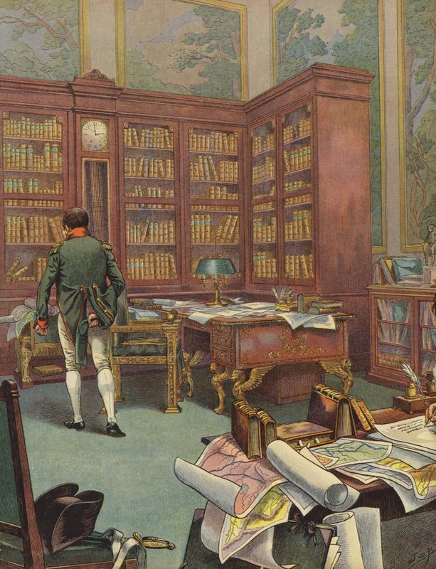 Napoleone Bonaparte consulta mappe nel suo studio da Jacques Marie Gaston Onfray de Breville (Job)