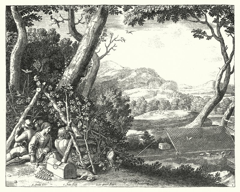 Cattura di uccelli (incisione) da Jacques Stella