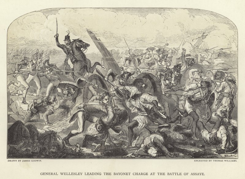 Il generale Wellesley guida la carica alla baionetta nella battaglia di Assaye da James Godwin