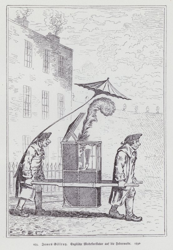 Cartone animato inglese che prende in giro la moda delle donne che indossano copricapi piumati da James (after) Gillray