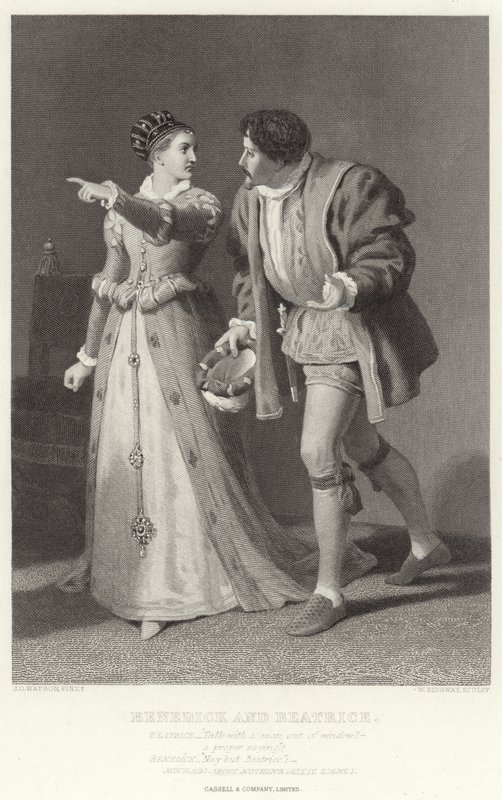 Benedick e Beatrice, Molto rumore per nulla, Atto IV, Scena I da James Dawson Watson