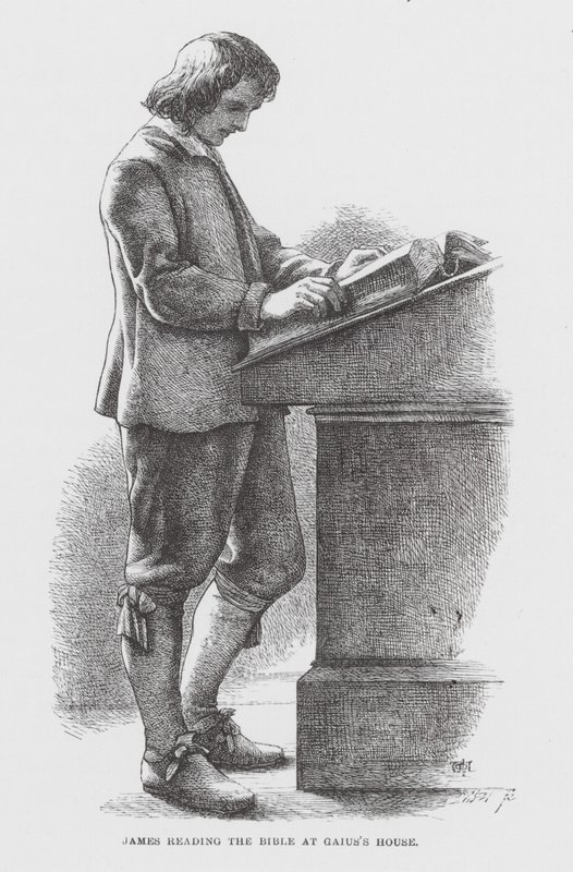 Giacomo legge la Bibbia a casa di Gaio da James Dawson Watson