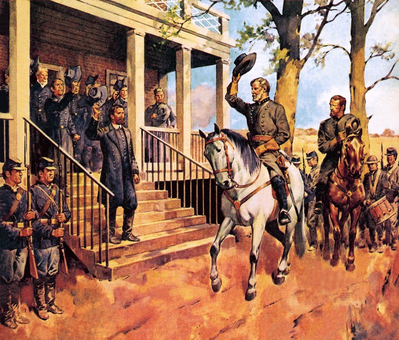 Il generale Lee e il suo cavallo "Traveller" si arrendono al generale Grant da James Edwin McConnell