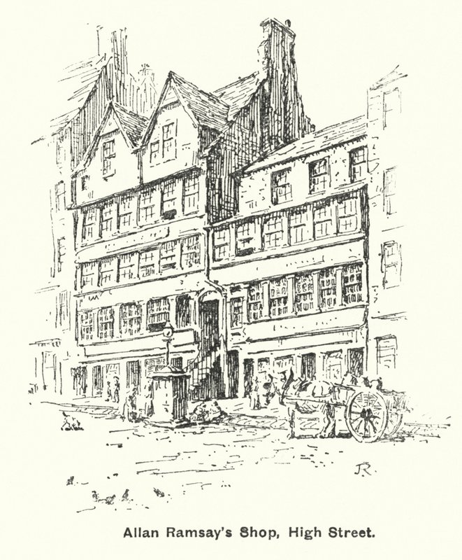 Negozio di Allan Ramsay, High Street (litografia) da James Riddel