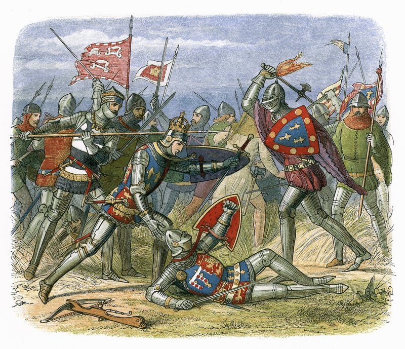 Re Enrico V attaccato dal duca di Alençon nella battaglia di Agincourt da James William Edmund Doyle