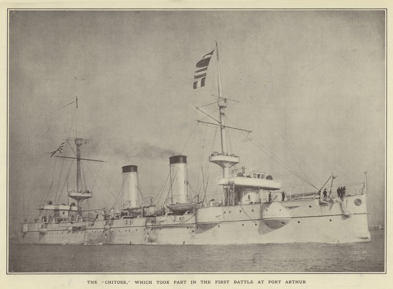 La Chitose, che partecipò alla prima battaglia di Port Arthur da Japanese Photographer
