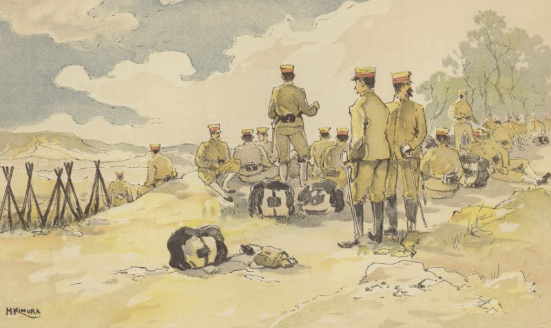 Un battaglione della Guardia Imperiale in sosta sulla strada per Liao-yang da Japanese School