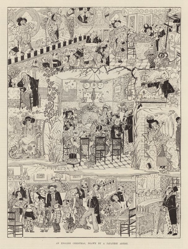 Un Natale inglese disegnato da un artista giapponese (incisione) da Japanese School