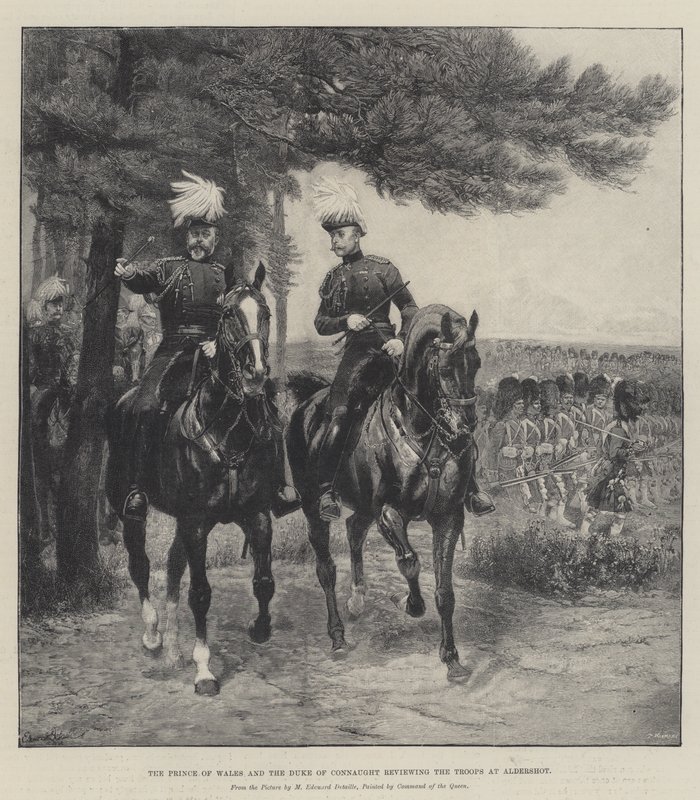 Il Principe di Galles e il Duca di Connaught che passano in rassegna le truppe ad Aldershot da Jean Baptiste Edouard Detaille