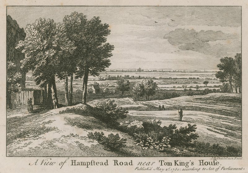 Veduta di Hampstead Road vicino alla casa di Tom King da Jean Baptiste Claude Chatelain