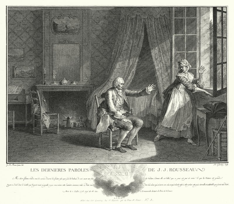 Le Ultime Parole di Jean-Jacques Rousseau (incisione) da Jean Michel the Younger Moreau