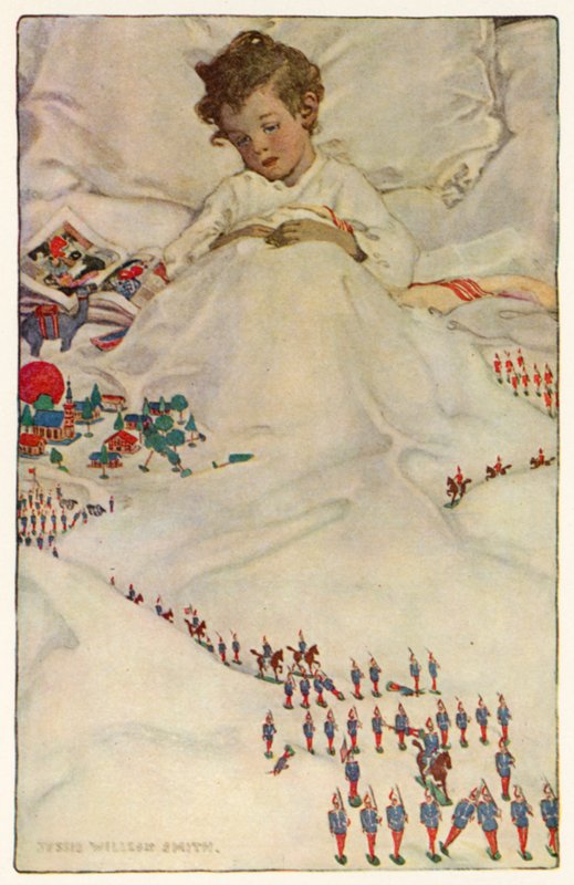 La terra di Counterpane (litografia a colori) da Jessie Willcox Smith